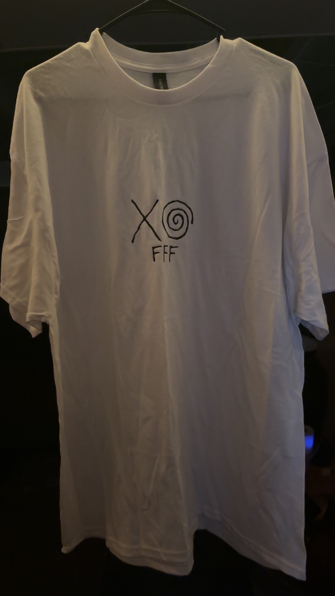 2XL white shirt with the X and spiral logo